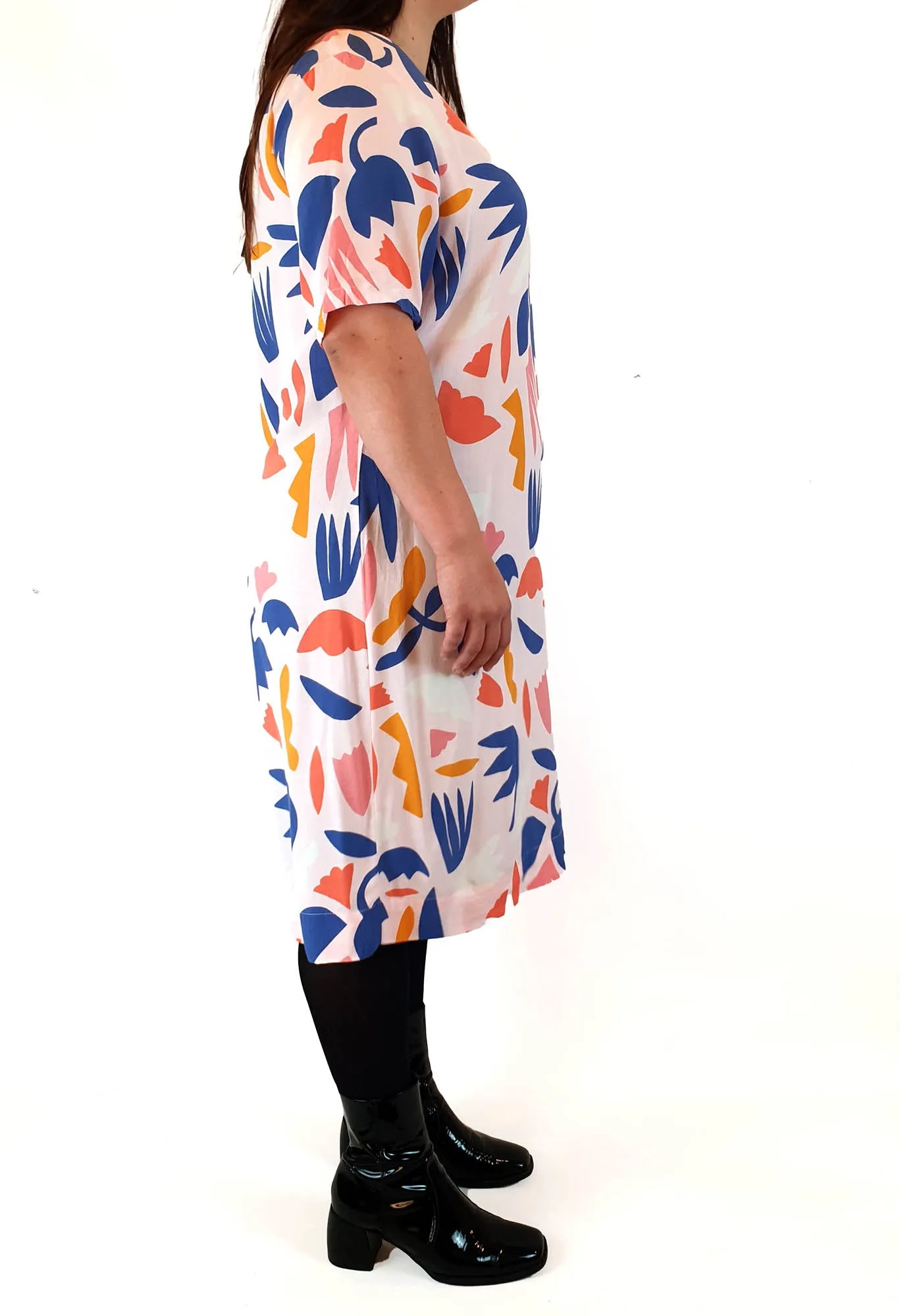 Elm pink-based fun shape print dress size 14