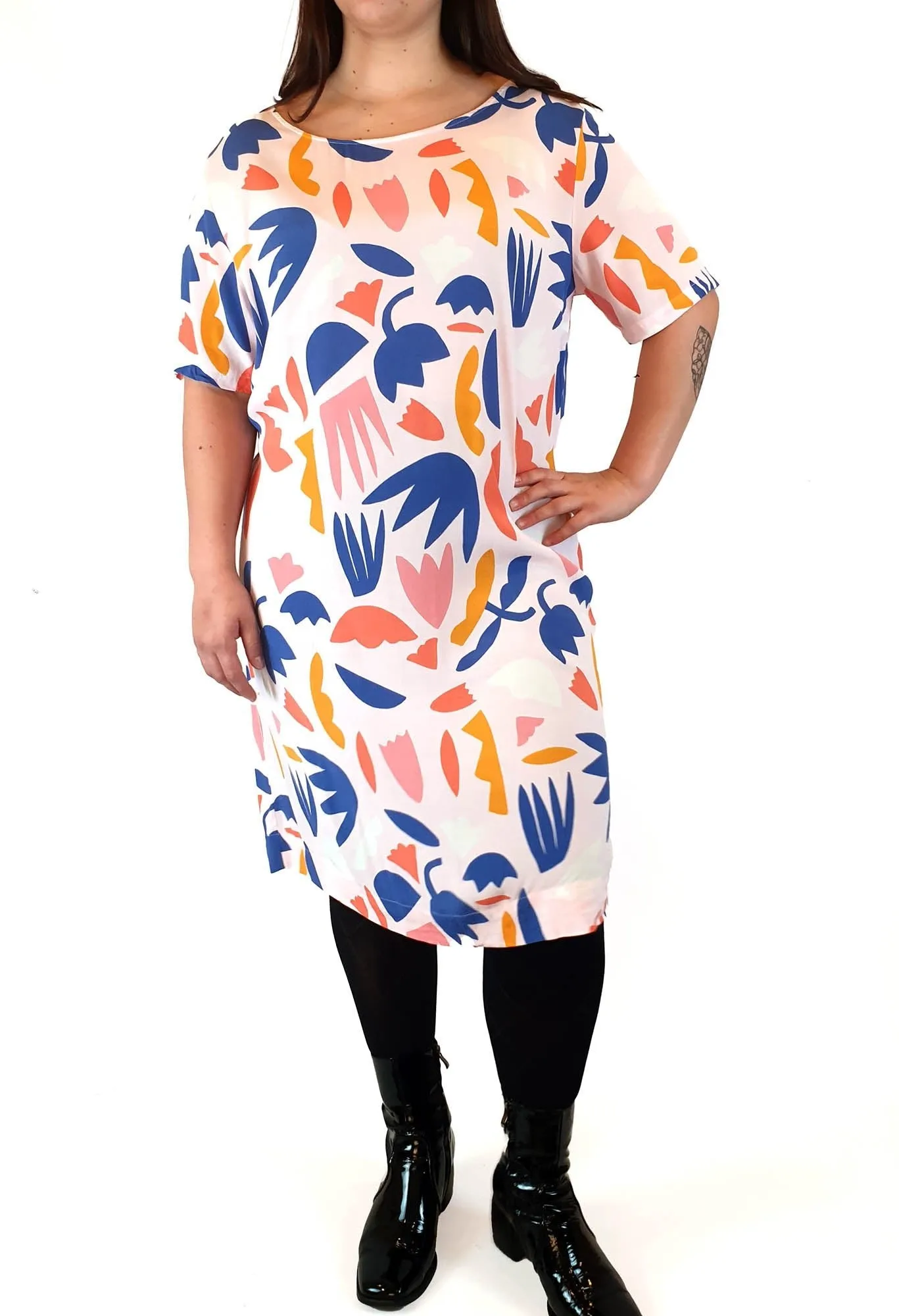 Elm pink-based fun shape print dress size 14