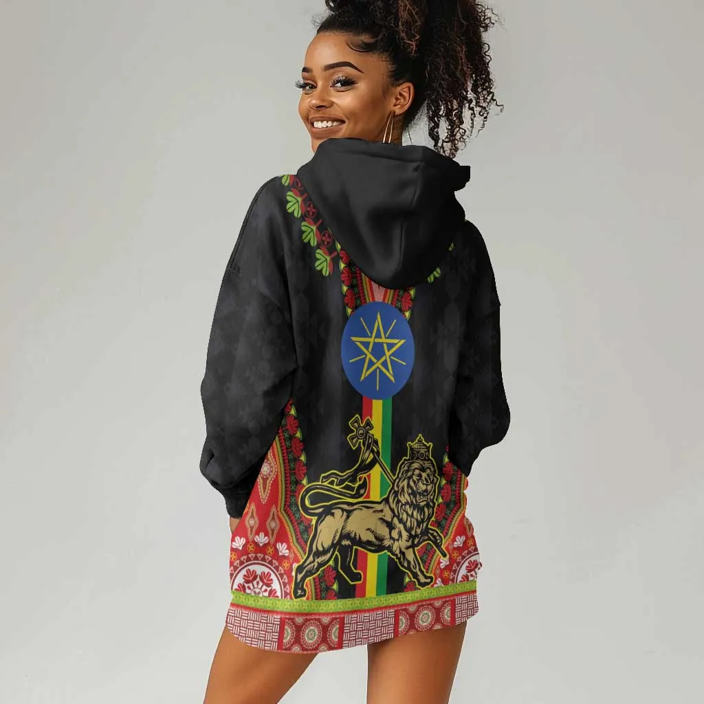 Ethiopia Lion of Judah and The Star Seal Hoodie Dress Dashiki Style LT03