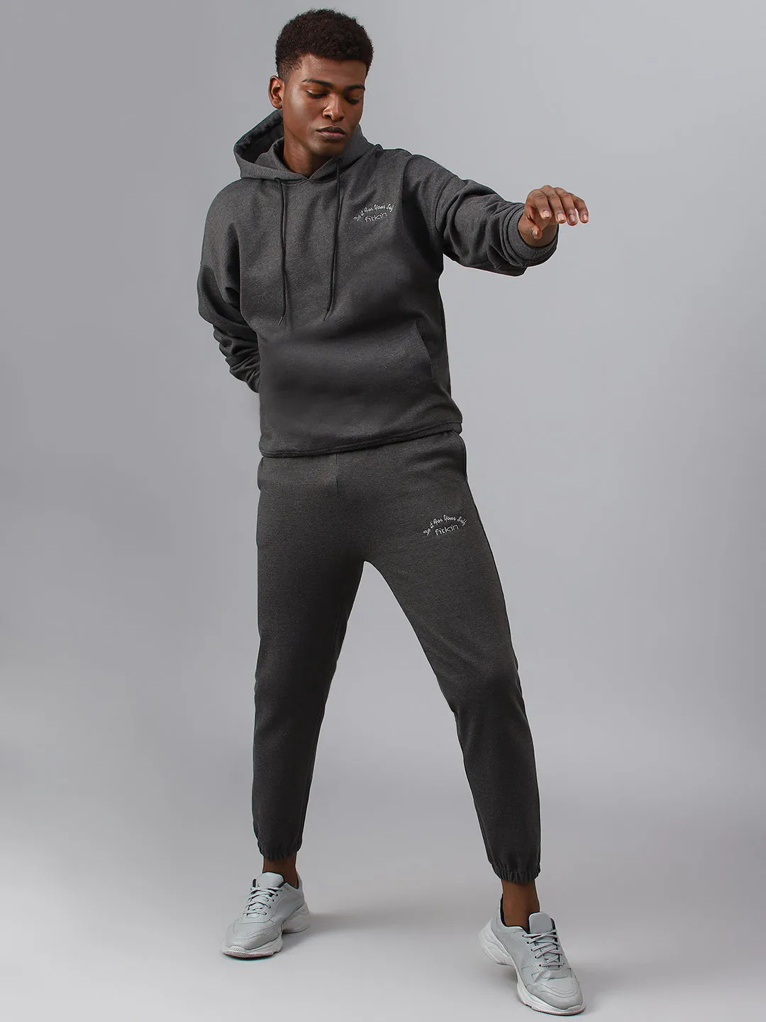 Fitkin Men Grey Regular Fleece Jogger