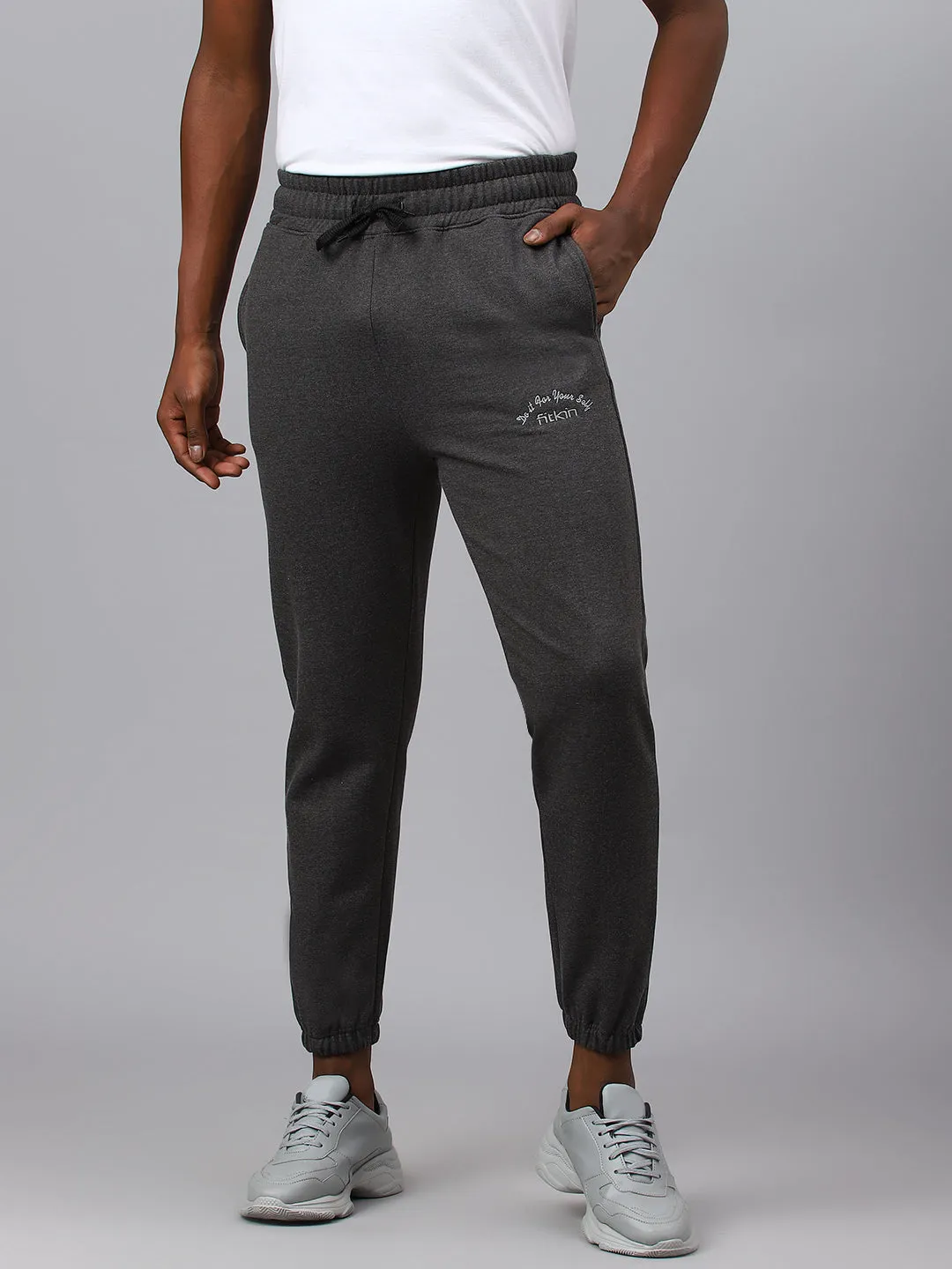 Fitkin Men Grey Regular Fleece Jogger