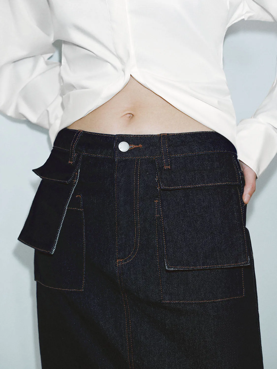 Flap Pocket Denim Skirts