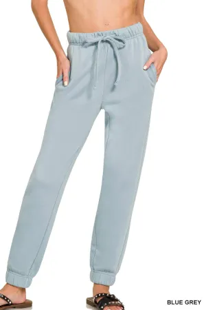 Fleece Jogger Sweatpants With Pockets: BLUE GREY