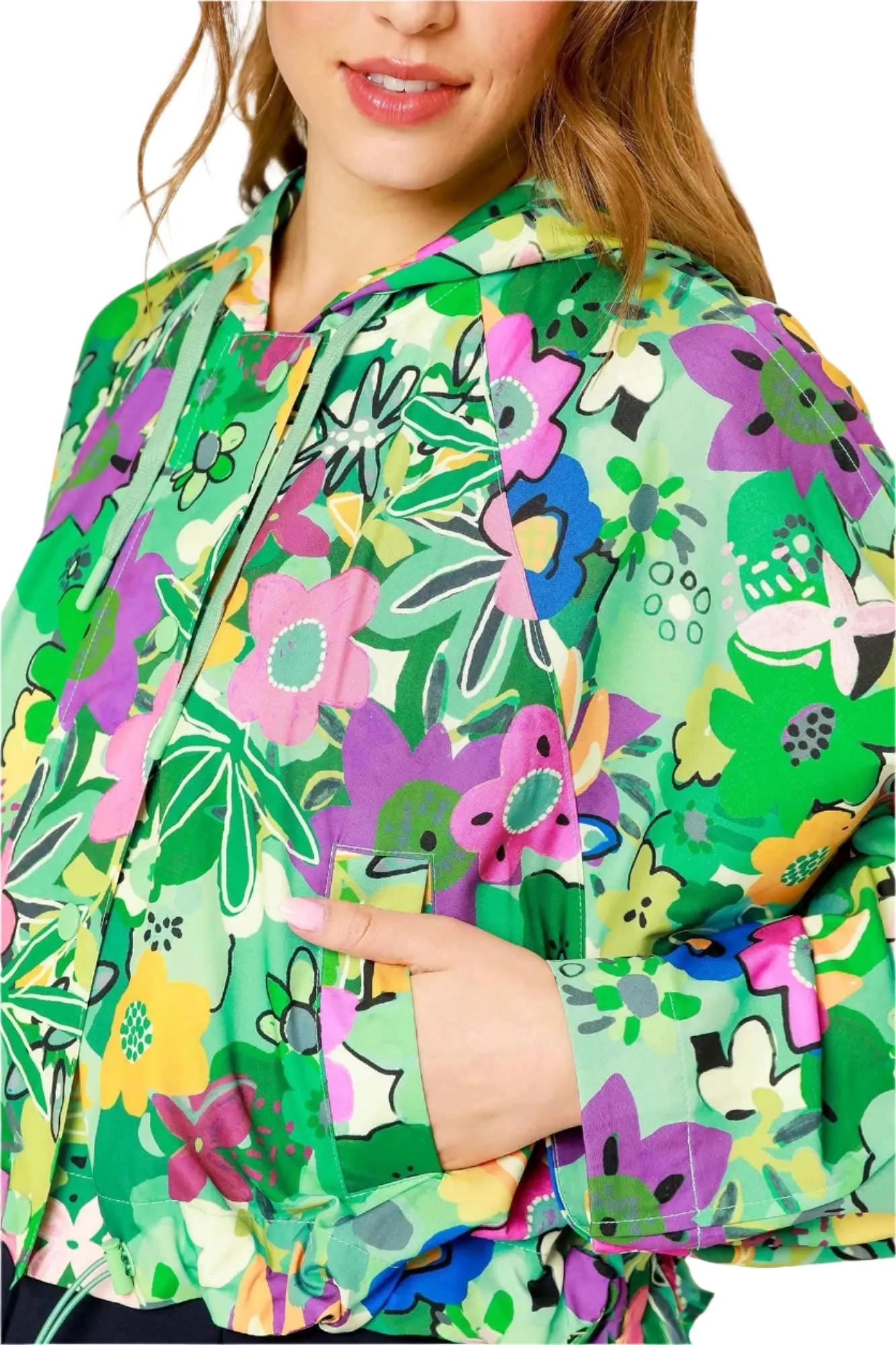 Floral Print Windbreaker Jacket - Mint Mix