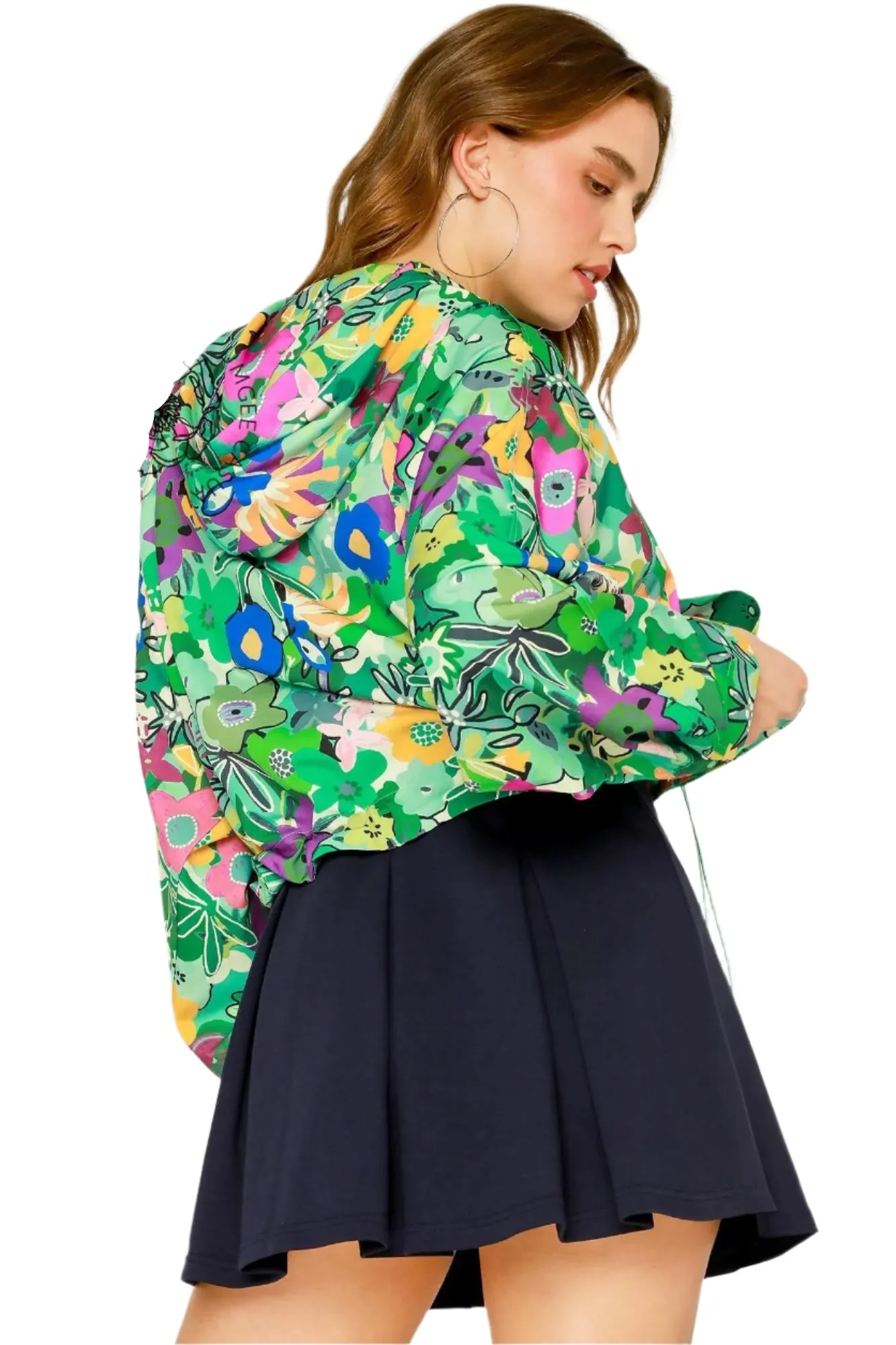 Floral Print Windbreaker Jacket - Mint Mix