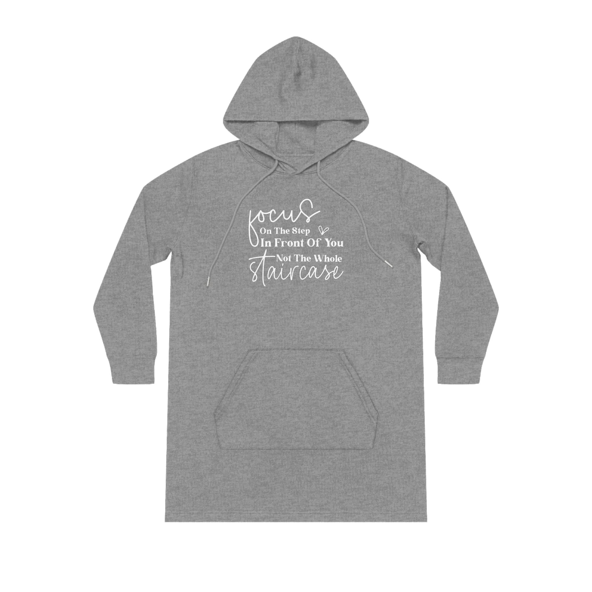 Focus On The Step In Front Of You, Women's Streeter Organic Hoodie Dress (Dark), Printed
