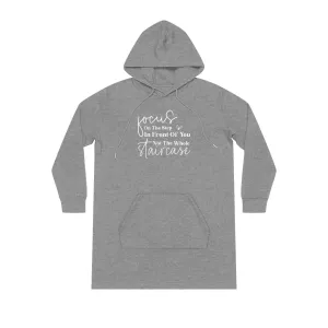 Focus On The Step In Front Of You, Women's Streeter Organic Hoodie Dress (Dark), Printed