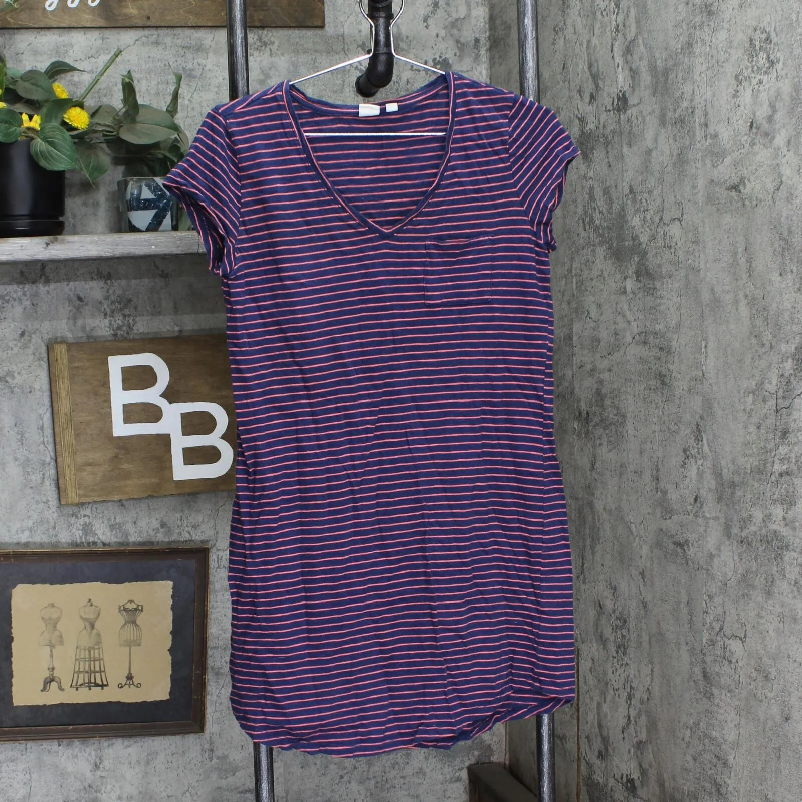 Gap Womens Striped V-Neck T-Shirt Dress 16791752aabc67 Pink / Blue M