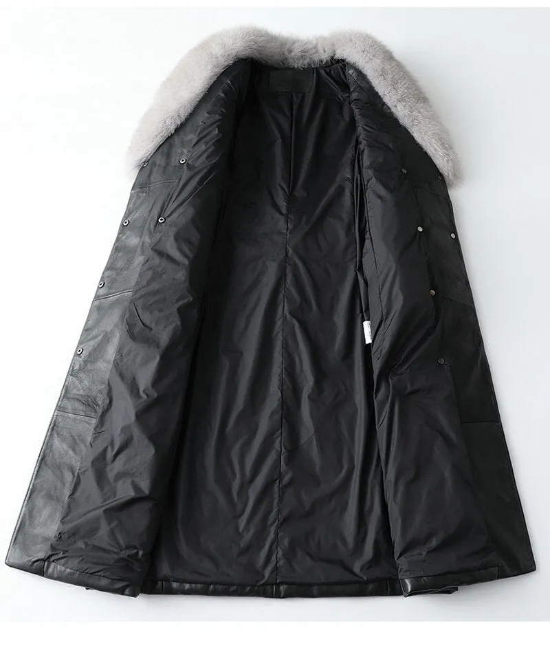 Genuine Sheepskin Leather Suede Coat Duck Down Lingning Fox Fur Collar