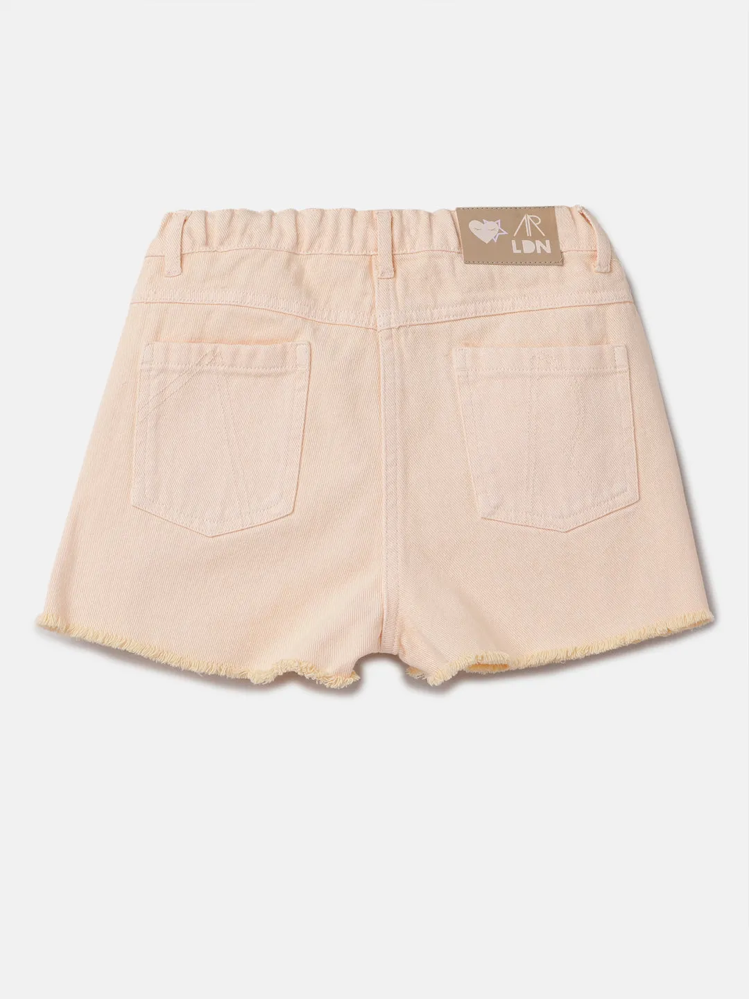 Girls Self Textured Orange Denim Shorts