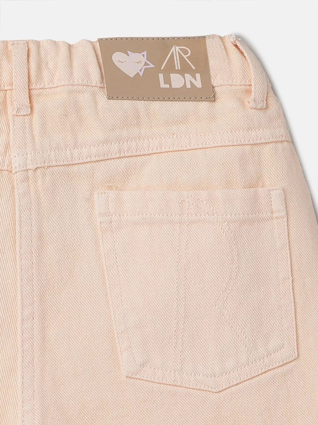 Girls Self Textured Orange Denim Shorts