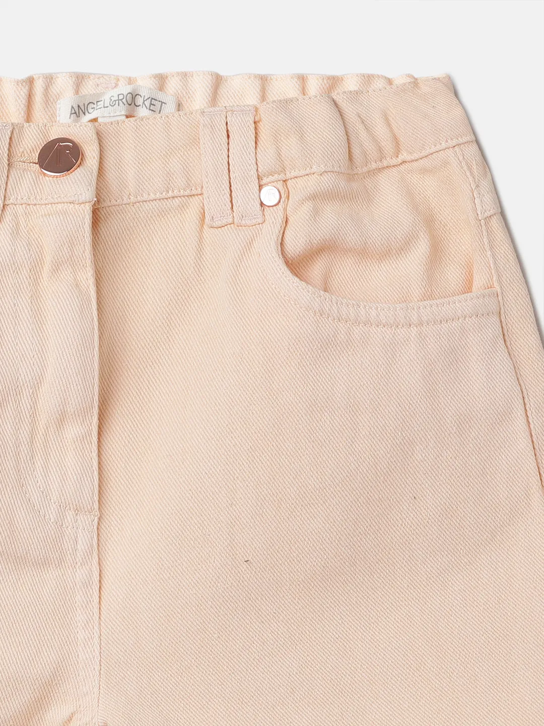 Girls Self Textured Orange Denim Shorts