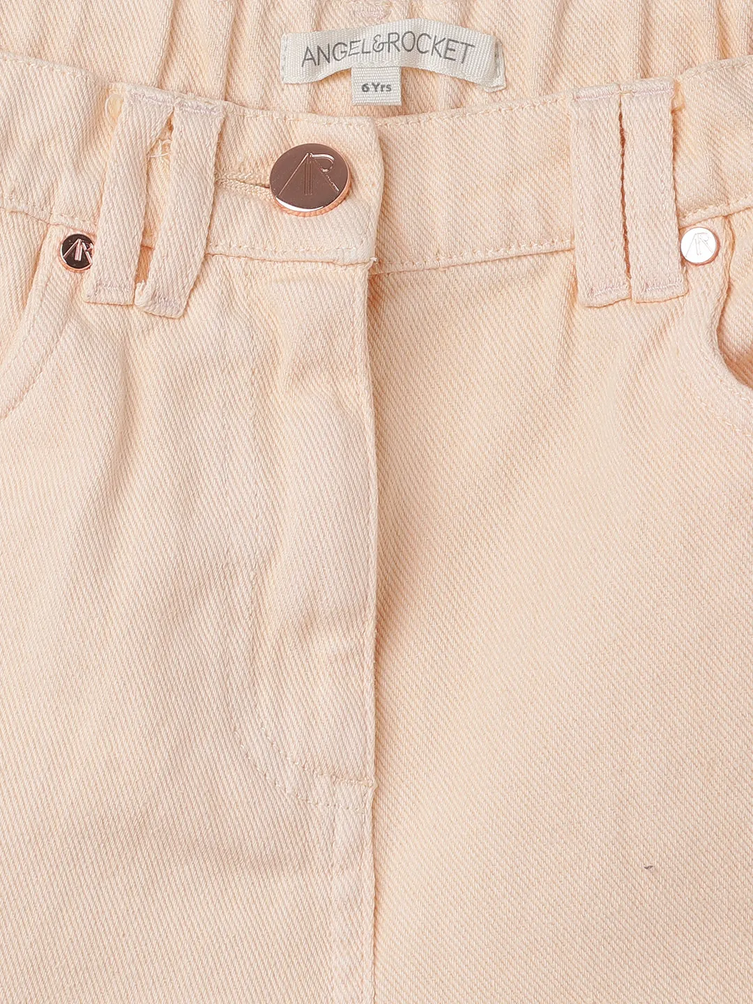 Girls Self Textured Orange Denim Shorts