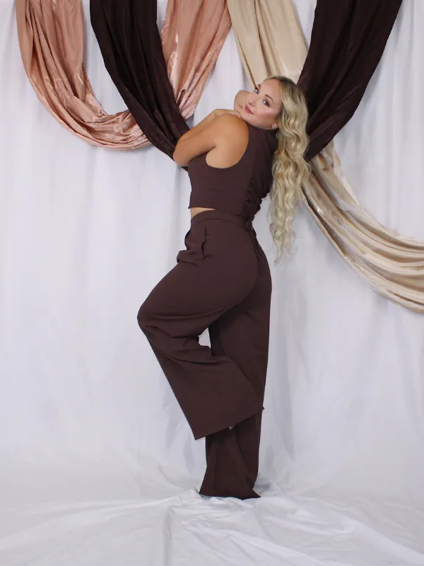 Going Out In Style Two Piece Vest and Pants Set, Brown