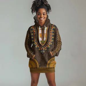 Gold Dashiki and Tapa Pattern Hoodie Dress Africa-Polynesia Together Culture LT9
