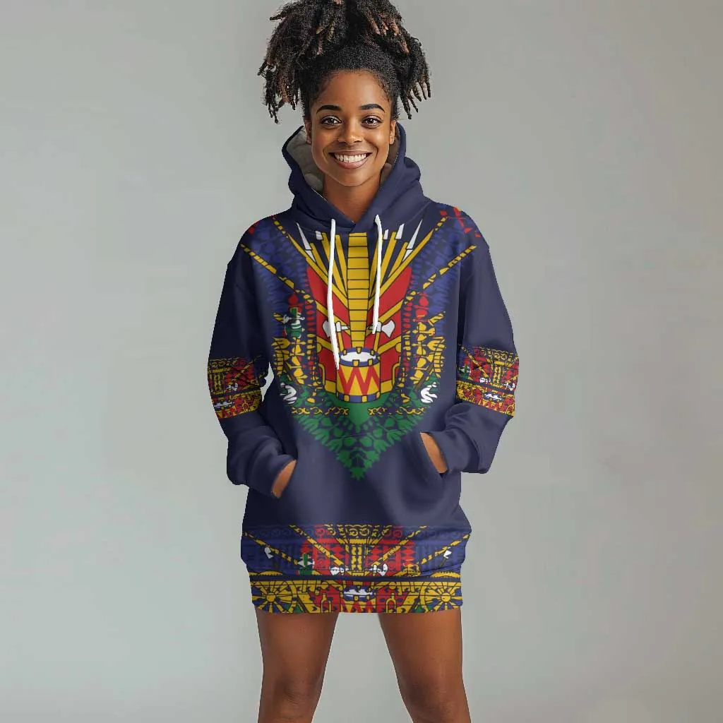 Haiti Flag Hoodie Dress Traditional Dashiki Black Color LT03