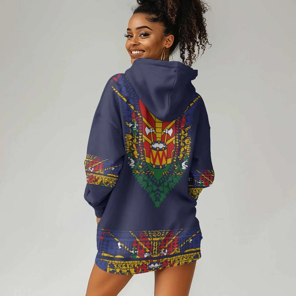 Haiti Flag Hoodie Dress Traditional Dashiki Black Color LT03