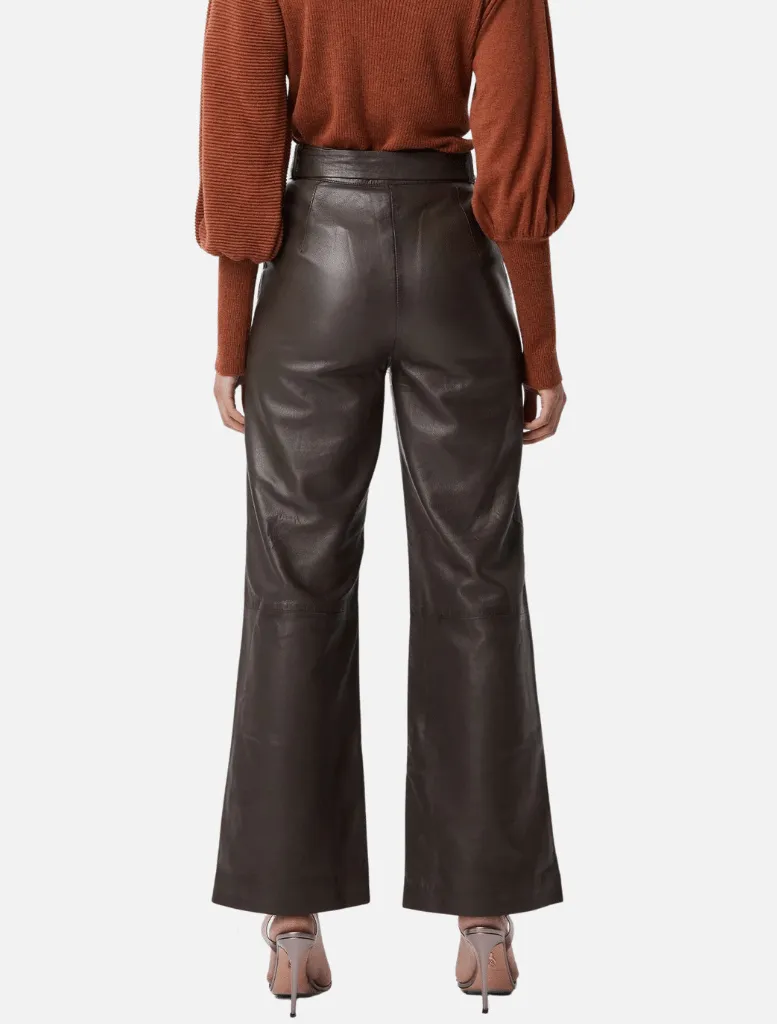 Halston Leather Wide Leg Pant - Chocolate