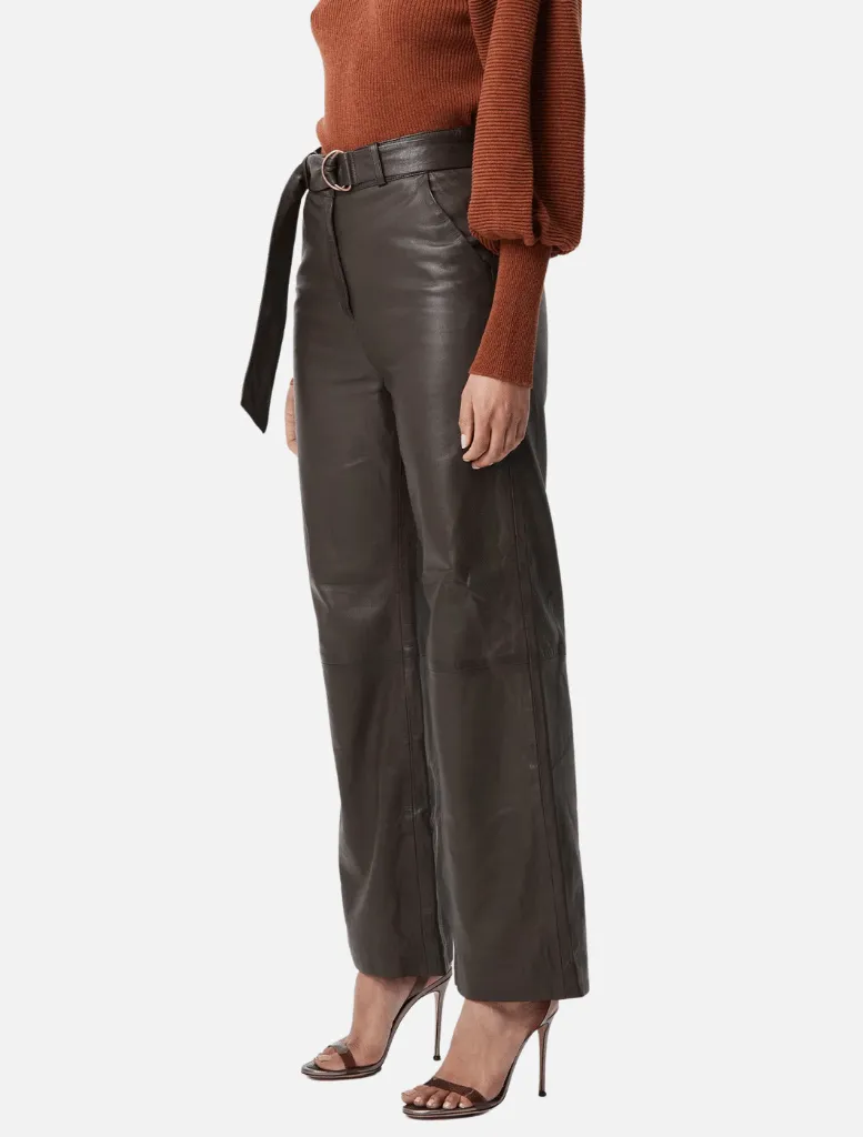 Halston Leather Wide Leg Pant - Chocolate