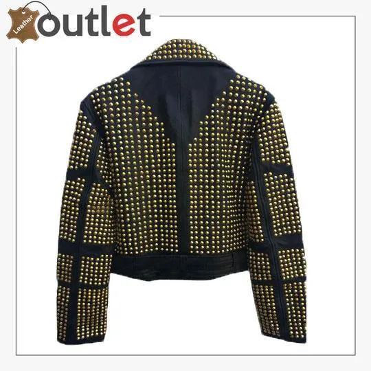 Handmade Mens Black Fashion Studded Punk Style Leather Jacket