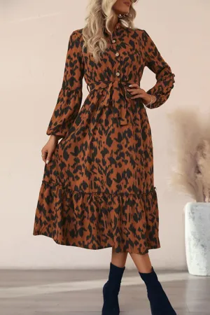Hazel Blues® | Printed Bubble Sleeve Buttoned Shirt Dress