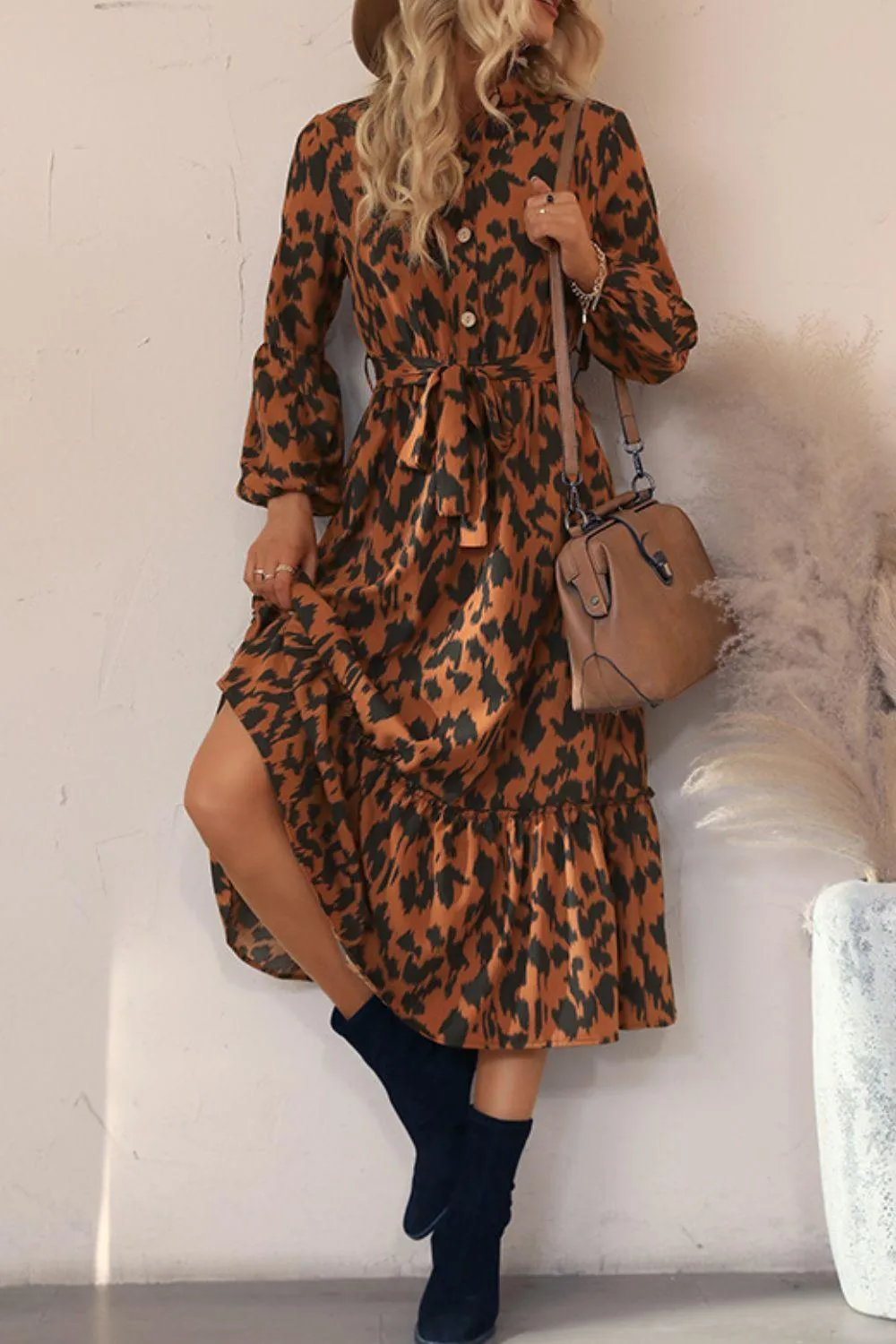 Hazel Blues® | Printed Bubble Sleeve Buttoned Shirt Dress