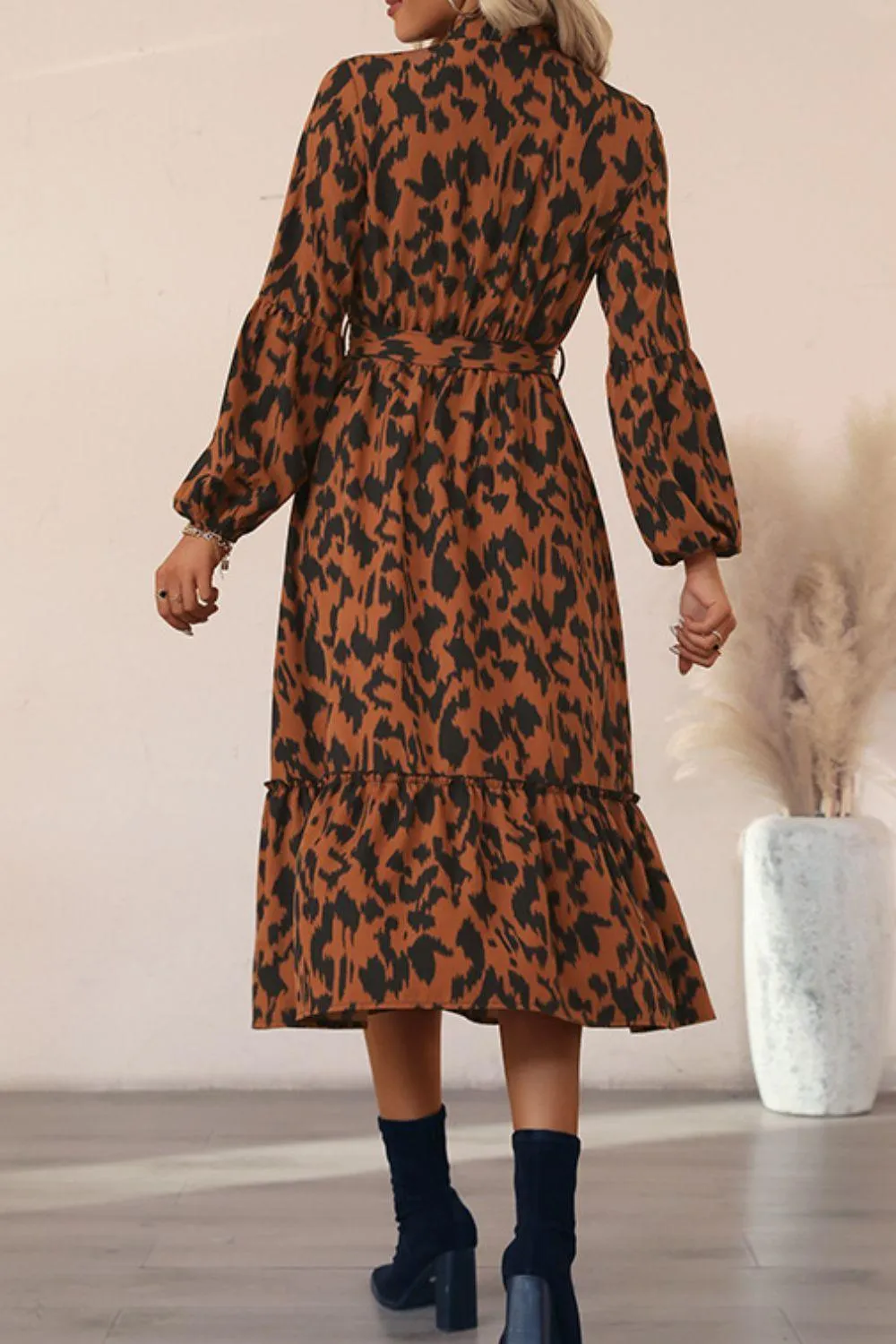 Hazel Blues® | Printed Bubble Sleeve Buttoned Shirt Dress