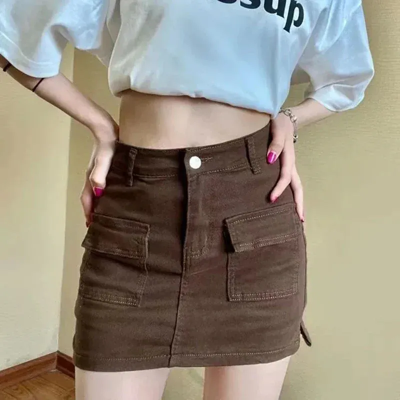 High Waist Denim Mini Skirt Women Sexy Hot Girl Tight Bag Hip Skirts Female Slim Anti-Glare Short Skirts Female