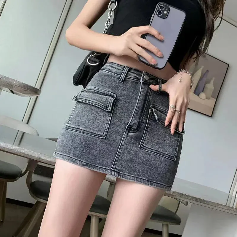 High Waist Denim Mini Skirt Women Sexy Hot Girl Tight Bag Hip Skirts Female Slim Anti-Glare Short Skirts Female