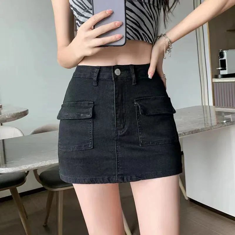 High Waist Denim Mini Skirt Women Sexy Hot Girl Tight Bag Hip Skirts Female Slim Anti-Glare Short Skirts Female