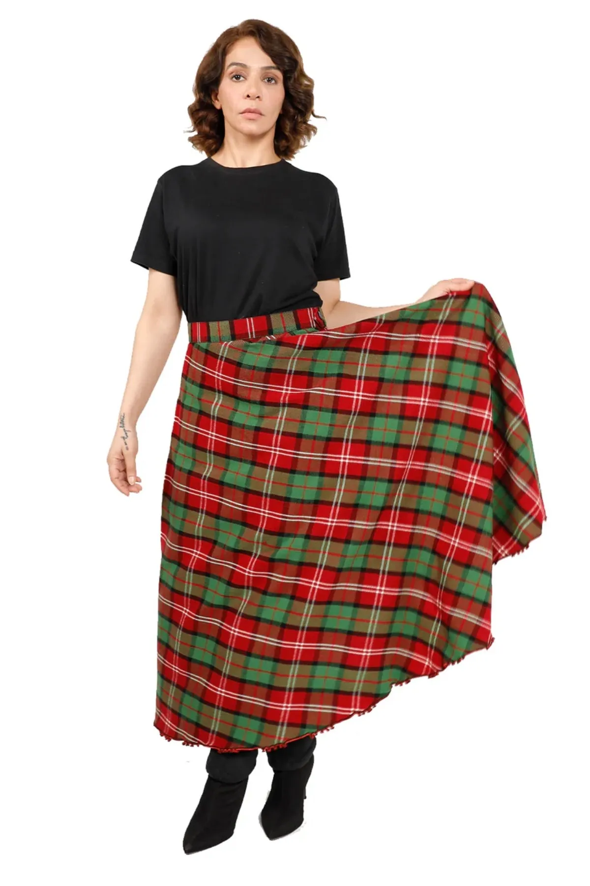 Highland Long Plaid Skirt - Button Zipped