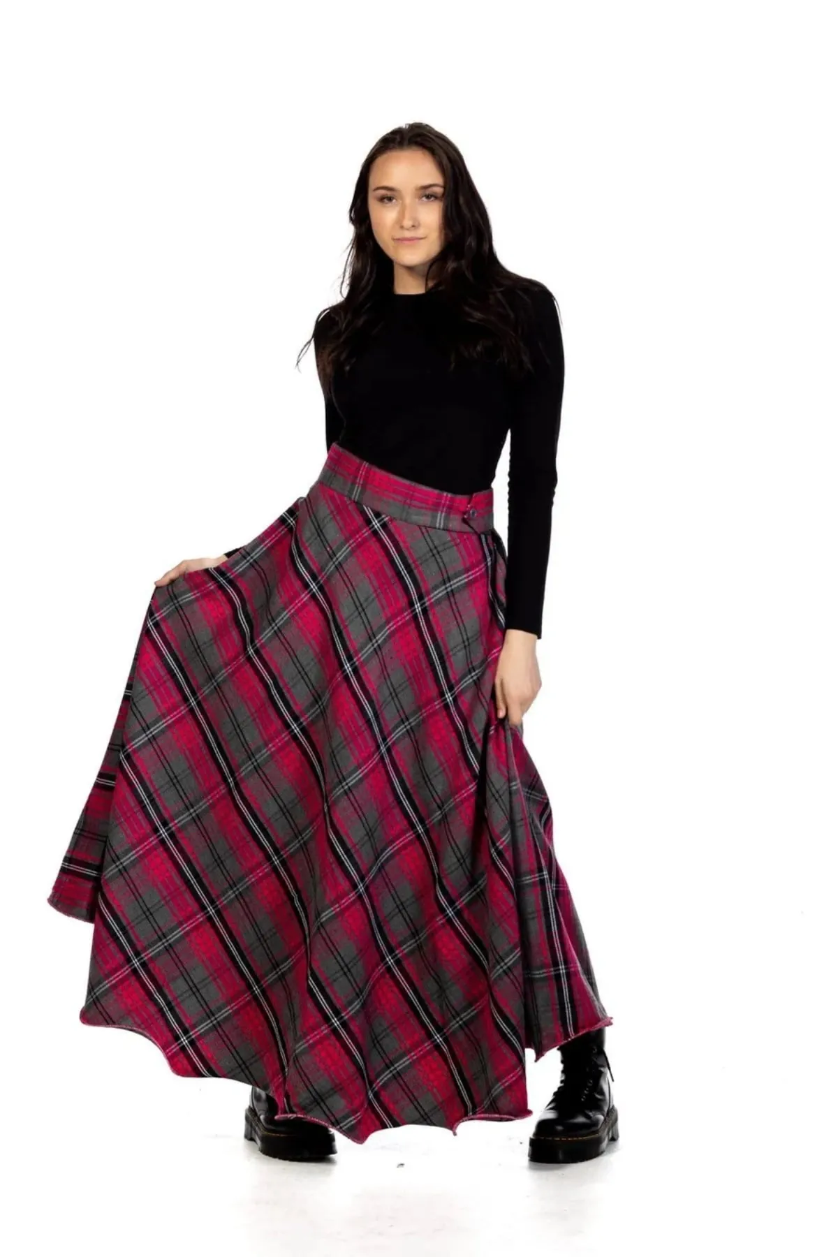 Highland Long Plaid Skirt - Button Zipped