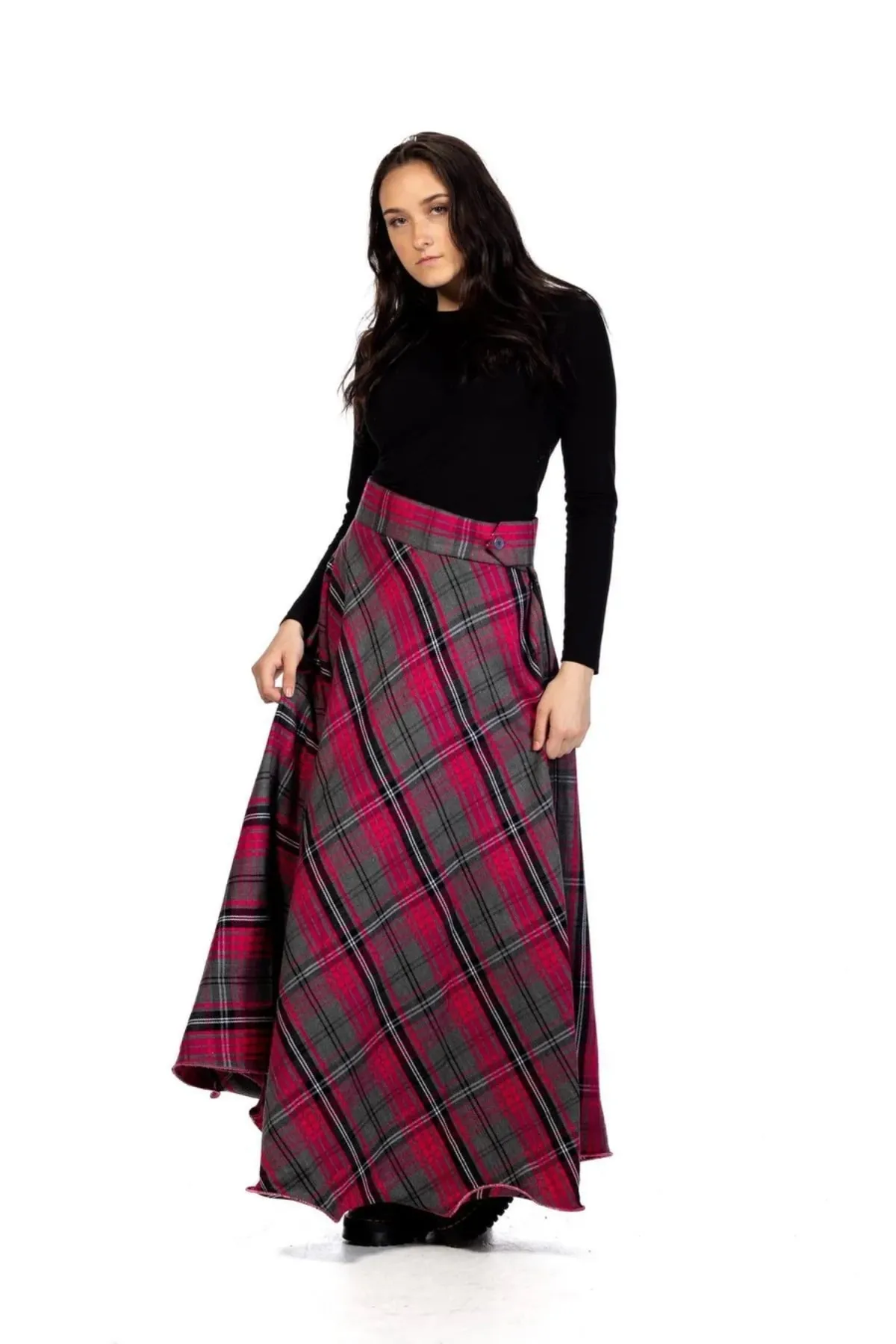 Highland Long Plaid Skirt - Button Zipped