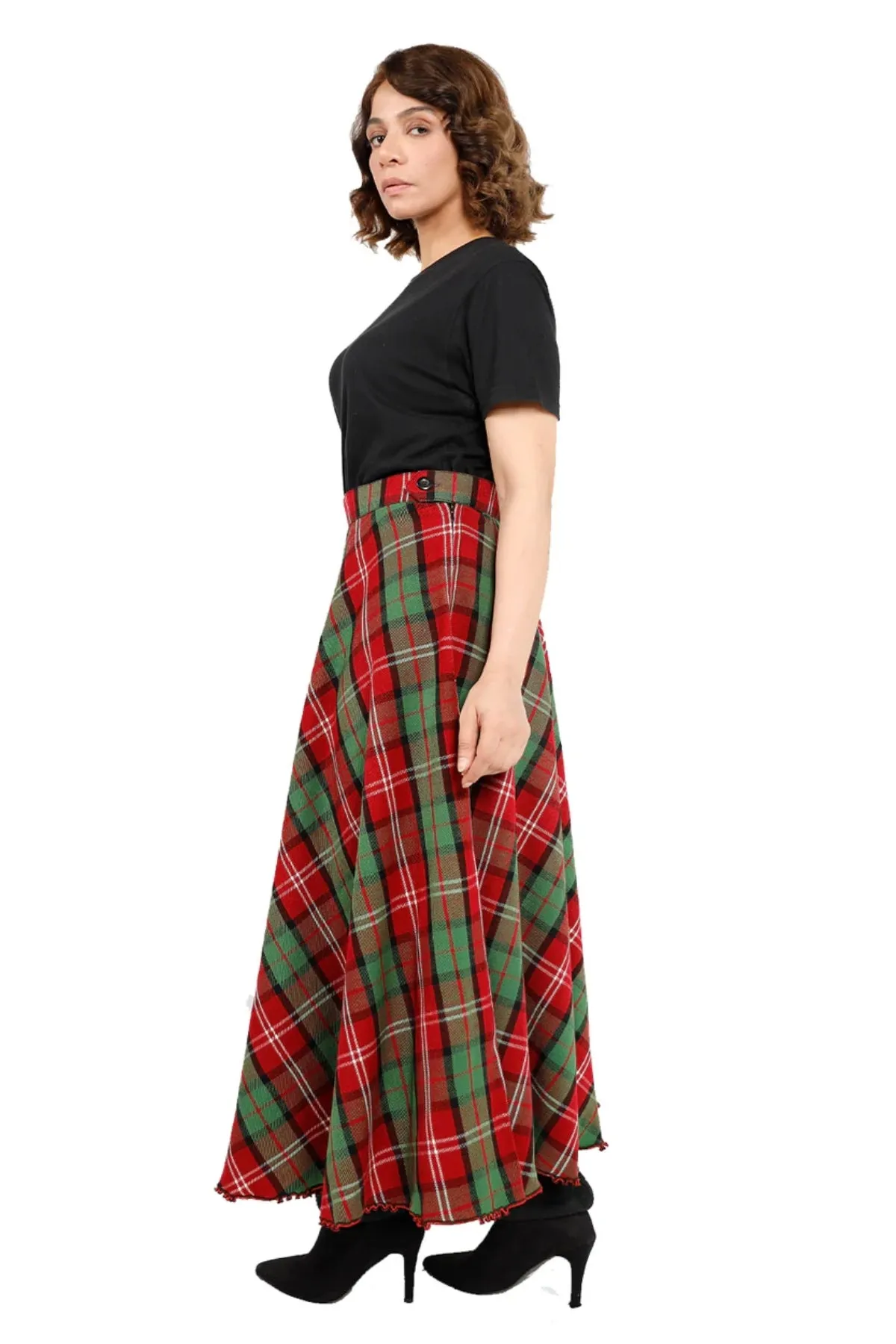 Highland Long Plaid Skirt - Button Zipped