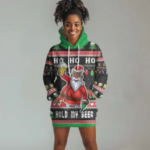 Ho Ho Ho Hold My Beer Santa Afro Hoodie Dress Christmas Beer DT03