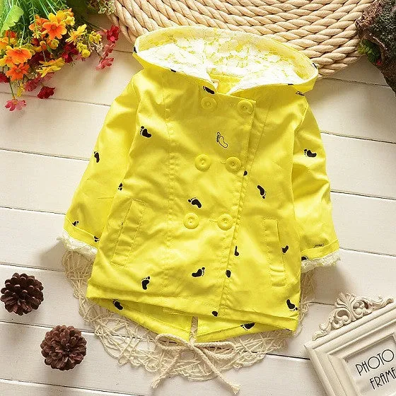 Hooded Girls Coat 100% Cotton Jacket For Girls 1-4 Years Windbreaker KF101