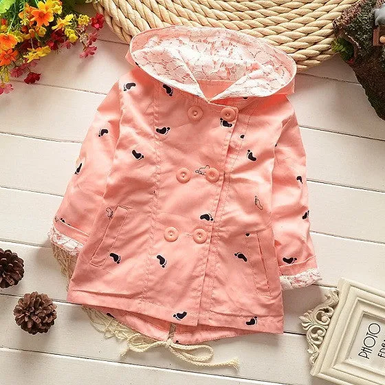 Hooded Girls Coat 100% Cotton Jacket For Girls 1-4 Years Windbreaker KF101