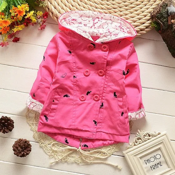 Hooded Girls Coat 100% Cotton Jacket For Girls 1-4 Years Windbreaker KF101