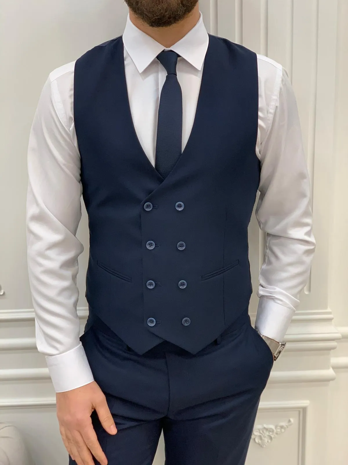 Jake Dark Navy Blue Slim Fit Peak Lapel Suit