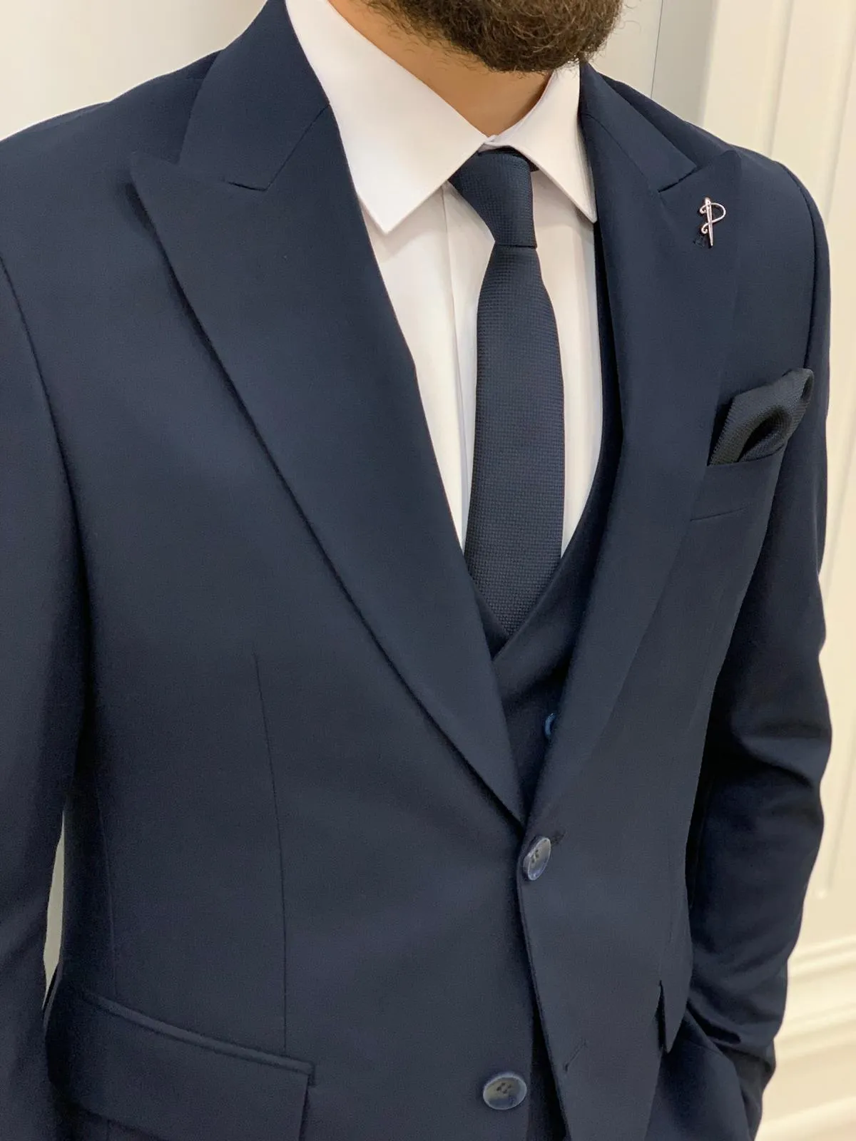 Jake Dark Navy Blue Slim Fit Peak Lapel Suit