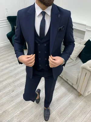 Jake Dark Navy Blue Slim Fit Peak Lapel Suit
