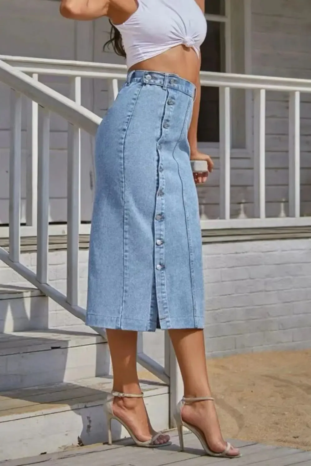 'Kailani' Buttoned Split Denim Skirt