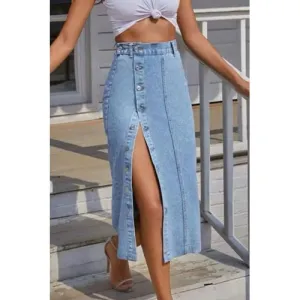 'Kailani' Buttoned Split Denim Skirt