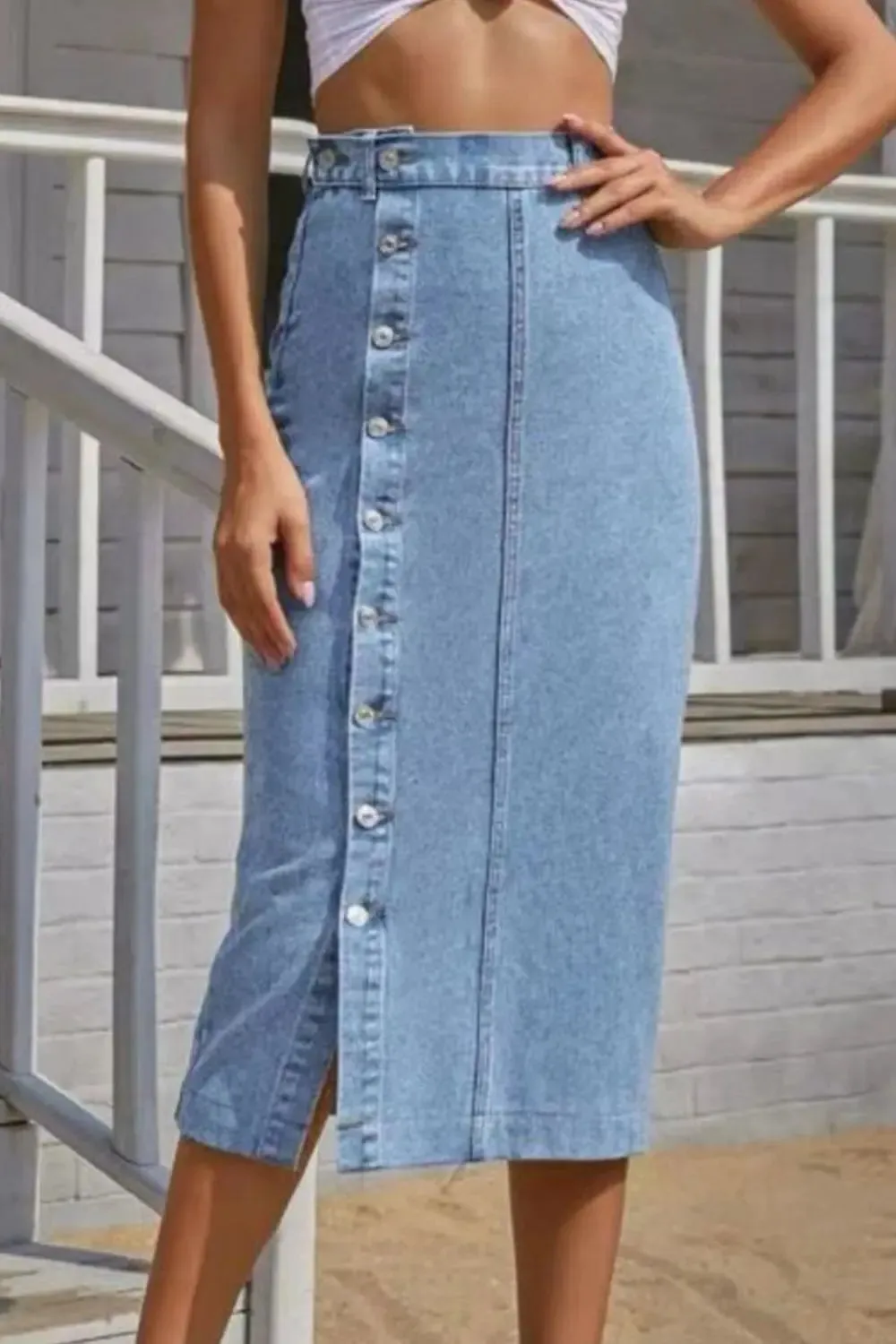 'Kailani' Buttoned Split Denim Skirt