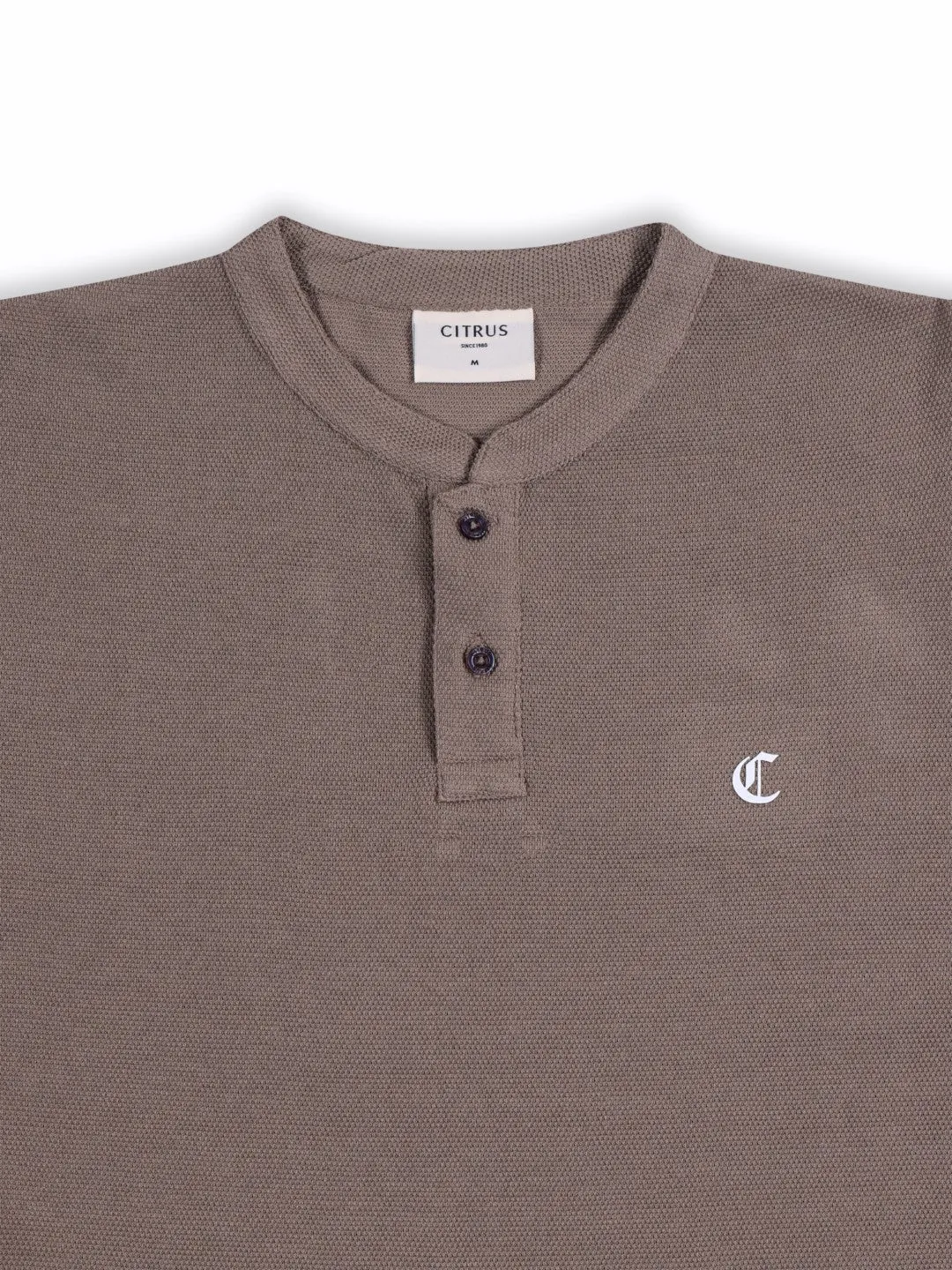 Khaki Plain Band Collar T-Shirt