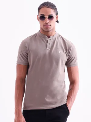 Khaki Plain Band Collar T-Shirt