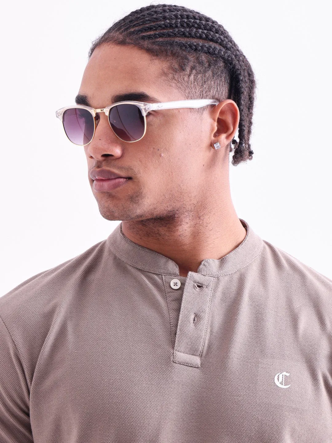 Khaki Plain Band Collar T-Shirt