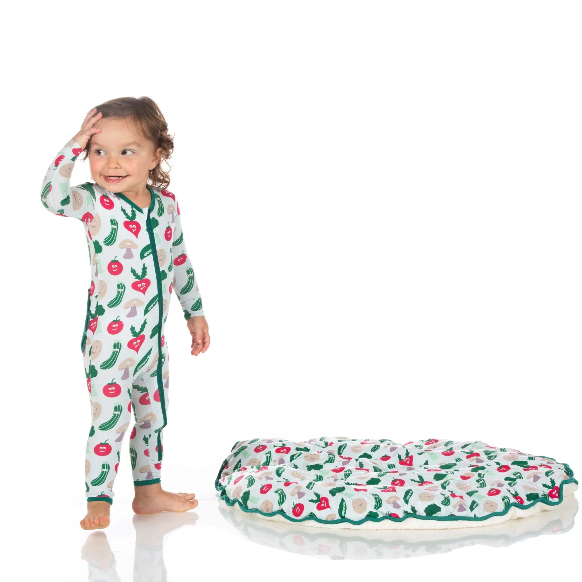 KicKee Pants Illusion Blue Happy Veggies Coverall with Zipper
