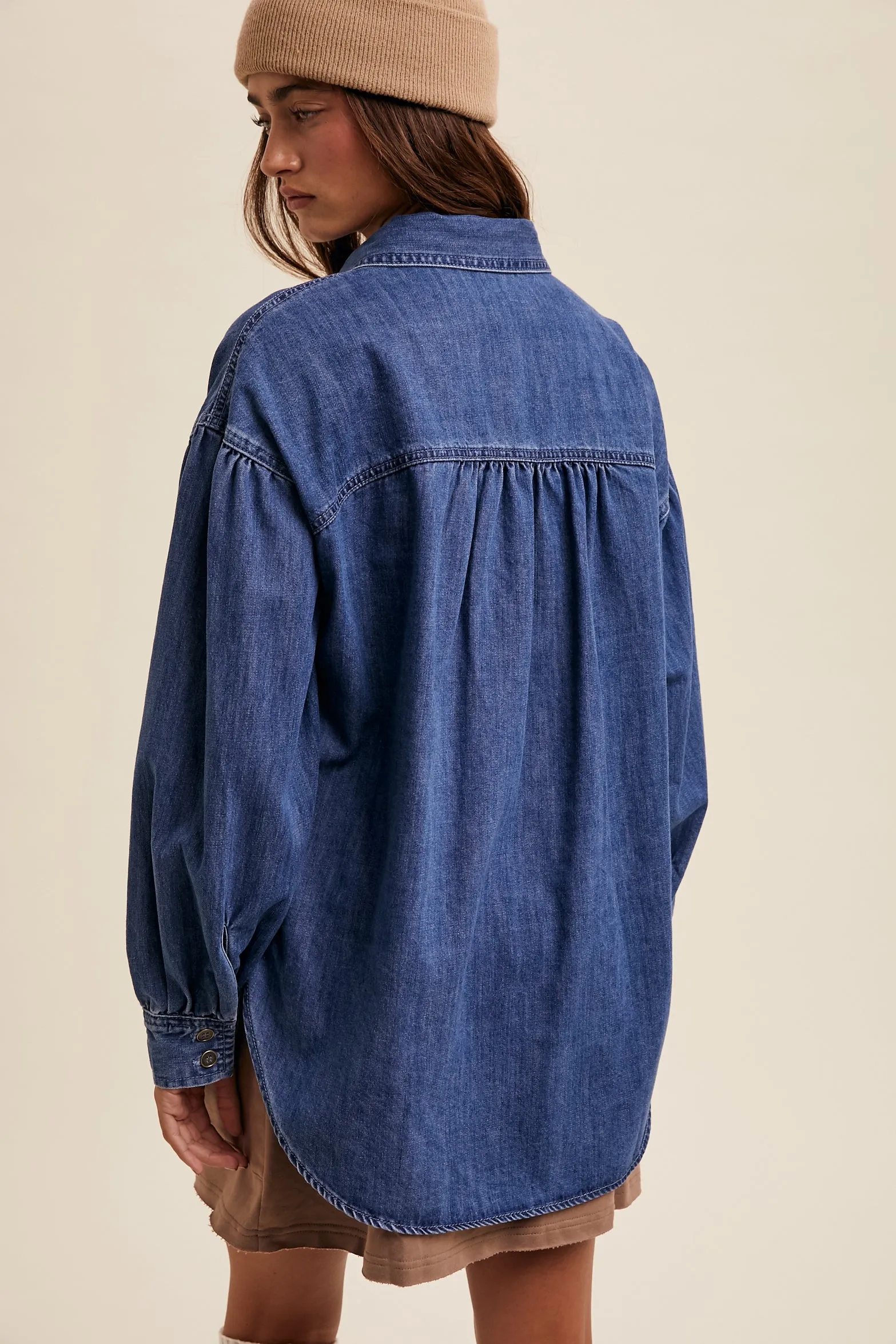 Ladies Listicle Heart Detail Oversized Denim Shirt - LJ0248