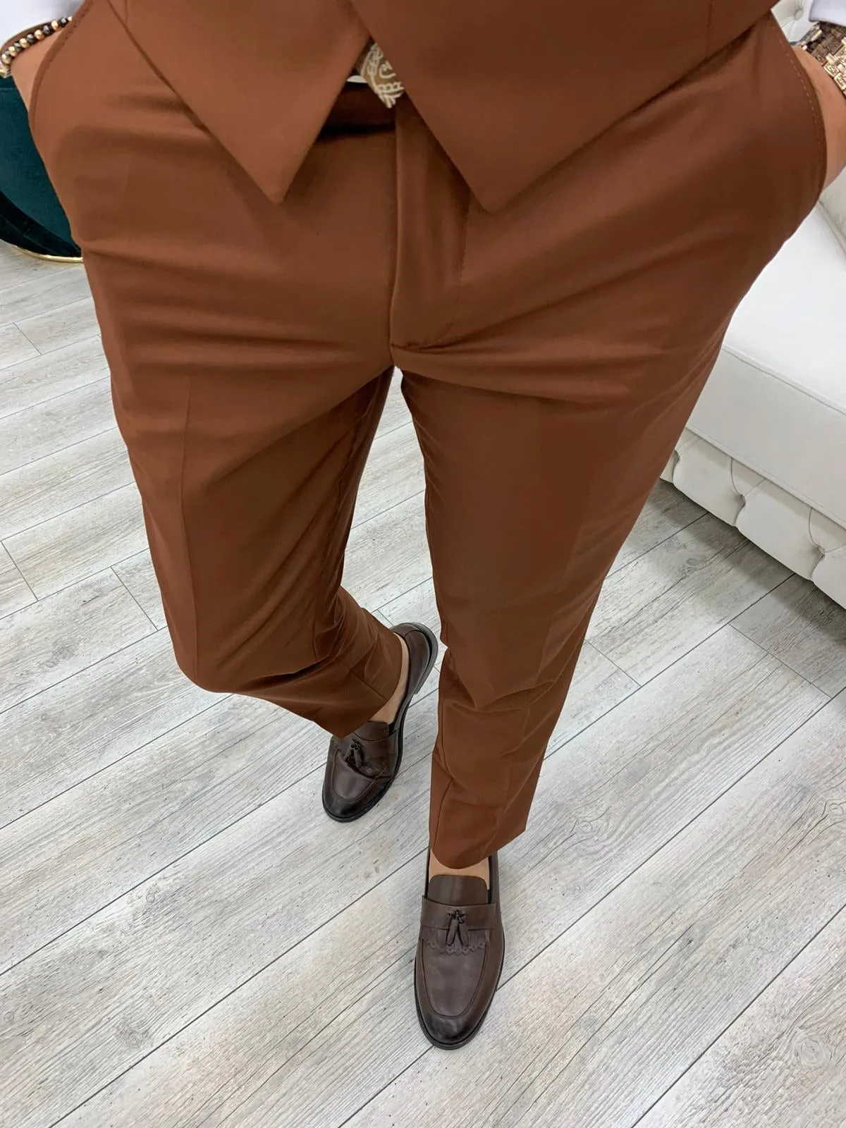Lance Brown Slim Fit Three-Piece Suit